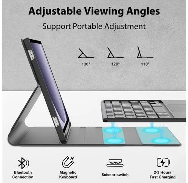 Alt view image 10 of 10 - Galaxy Tab A9 Plus Case with Keyboard, Touch Keypad for Samsung A9+ Tablet 2023, Functional Magic Keyboard for Samsung A9Plus, Pen Holder, Rechargeable Battery, Trackpad Case for A9+ 5G, Black