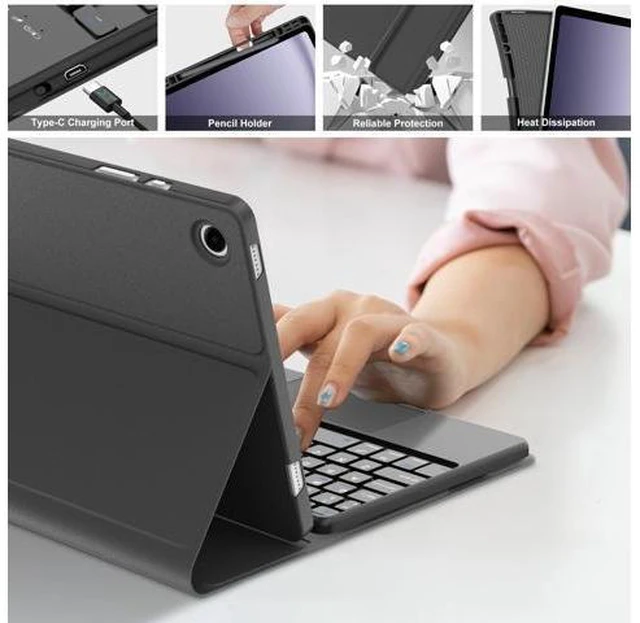 Alt view image 9 of 10 - Galaxy Tab A9 Plus Case with Keyboard, Touch Keypad for Samsung A9+ Tablet 2023, Functional Magic Keyboard for Samsung A9Plus, Pen Holder, Rechargeable Battery, Trackpad Case for A9+ 5G, Black