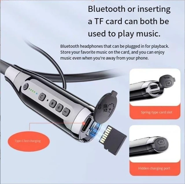 Alt view image 11 of 11 - W/ireless neck-mounted Bluetooth head p hones with large battery capacity, long, battery life, noiseeduction, wireless, suitable forsports, with card slot