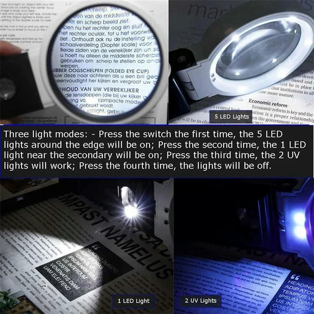 Alt view image 6 of 6 - 3Pcs Magnifying Glass With Light And Stand, Hands Free Handheld 6X 25X Adjustable Folding Magnifier With LED Lighted