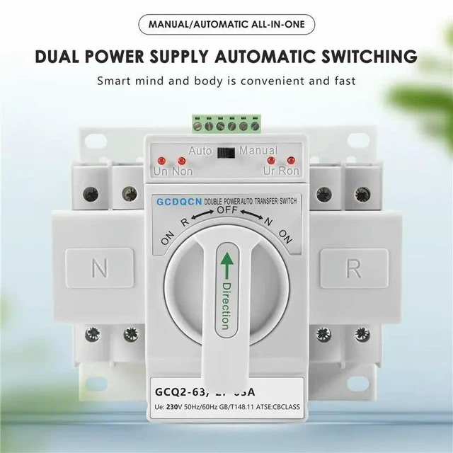 Alt view image 6 of 6 - Dual Power Automatic Transfer Switch 2P63A Switch Gear Switch Cb Class Ats Home Single Phase 220V