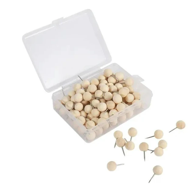 Alt view image 4 of 6 - 390Pcs Round Wood Decorative Push Pins, Wood Head And Steel Needle Point Thumb Tacks For Photos, Maps And Cork Boards
