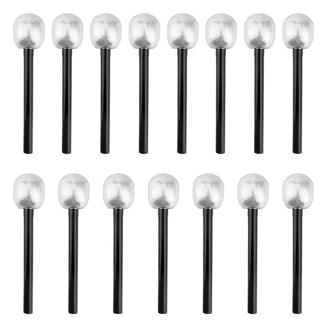 Alt view image 4 of 6 - 15 Pack Microphone Stage Mic Silver Glitter Microphone For Cosplay Stage Play Rock Star Prop Karaoke Theme Party