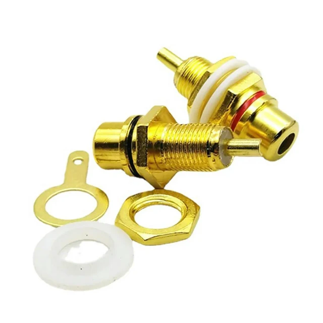 Alt view image 4 of 6 - 10Pcs RCA Female Jack Plated Rca Connector Gold Panel Mount Chassis Audio Socket Plug Bulkhead With Nut Solder Cup