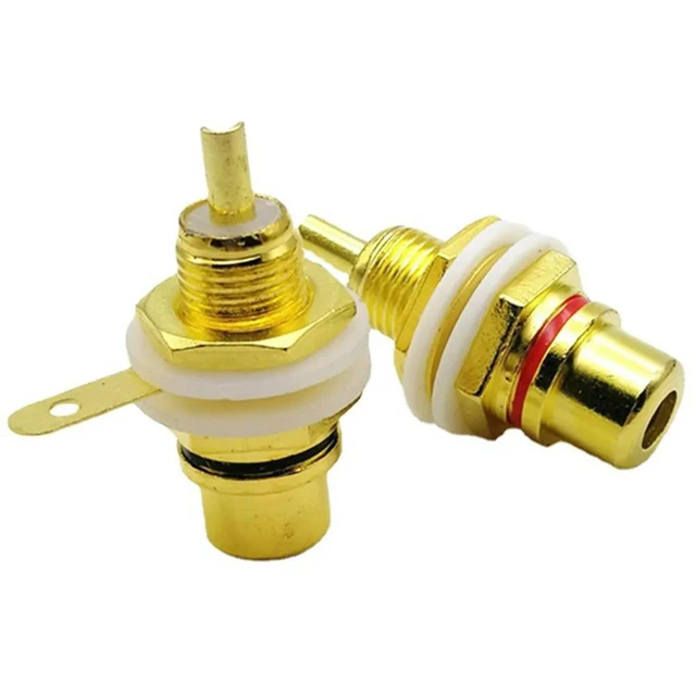Alt view image 6 of 6 - 10Pcs RCA Female Jack Plated Rca Connector Gold Panel Mount Chassis Audio Socket Plug Bulkhead With Nut Solder Cup