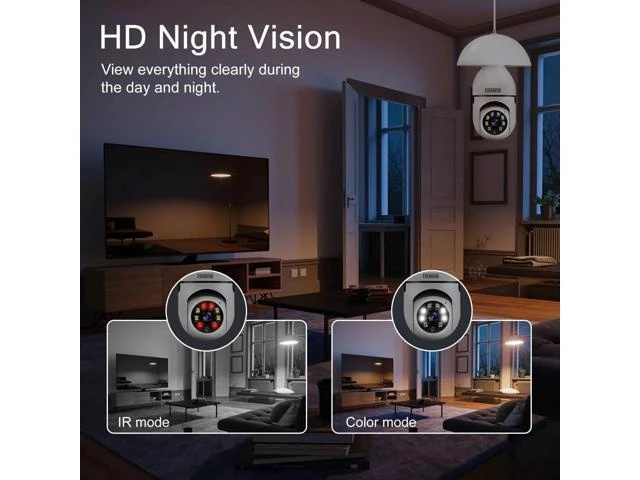 Alt view image 11 of 14 - HD 1080P Wireless Light Bulb Security Camera, 2.4g & 5g WiFi, Motion Auto Tracking, 2 Way Audio, Smart Night Vision, Support ONVIF & RTSP, Work with Alexa, SD Card & Cloud Storage, Free App