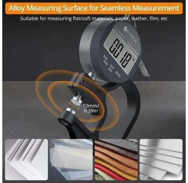 Alt view image 11 of 14 - Digital Thickness Gauge 0.5inch/12.7mm,0.0005inch/0.01mm LCD Display with Inch/MM Conversion One-Hand Quick Press Thickness Measuring Tool for Measuring Leather Paper Fabric Film etc.-Silver