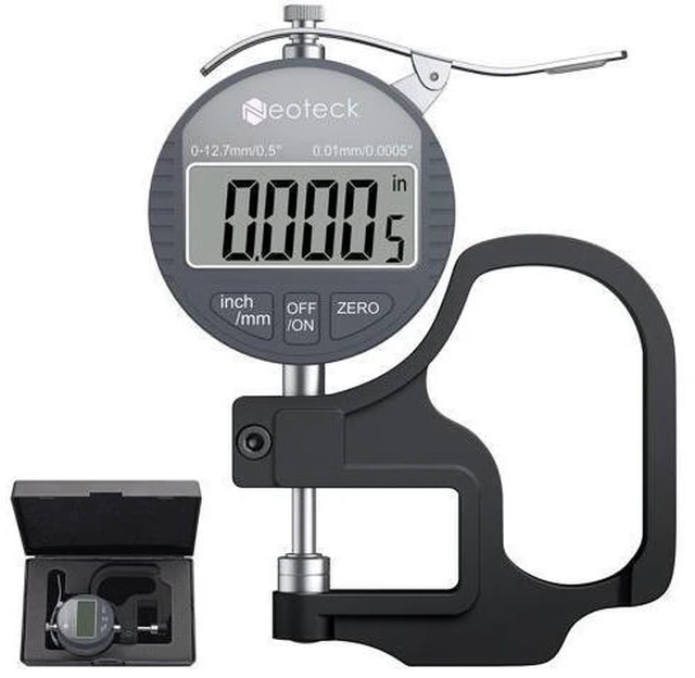 Alt view image 8 of 14 - Digital Thickness Gauge 0.5inch/12.7mm,0.0005inch/0.01mm LCD Display with Inch/MM Conversion One-Hand Quick Press Thickness Measuring Tool for Measuring Leather Paper Fabric Film etc.-Silver