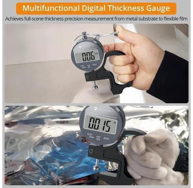 Alt view image 14 of 14 - Digital Thickness Gauge 0.5inch/12.7mm,0.0005inch/0.01mm LCD Display with Inch/MM Conversion One-Hand Quick Press Thickness Measuring Tool for Measuring Leather Paper Fabric Film etc.-Silver