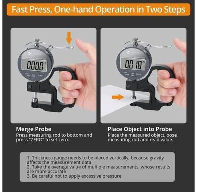Alt view image 12 of 14 - Digital Thickness Gauge 0.5inch/12.7mm,0.0005inch/0.01mm LCD Display with Inch/MM Conversion One-Hand Quick Press Thickness Measuring Tool for Measuring Leather Paper Fabric Film etc.-Silver