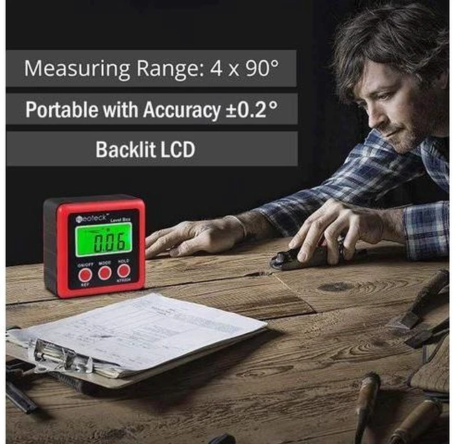 Alt view image 12 of 14 - Digital Angle Finder, Backlight LCD Digital Angle Gauge Protractor Inclinometer Bevel Box, Magnetic Base, Data Hold, IP54 Dust and Water Resistant- Red