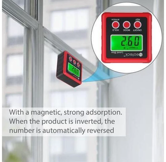 Alt view image 11 of 14 - Digital Angle Finder, Backlight LCD Digital Angle Gauge Protractor Inclinometer Bevel Box, Magnetic Base, Data Hold, IP54 Dust and Water Resistant- Red