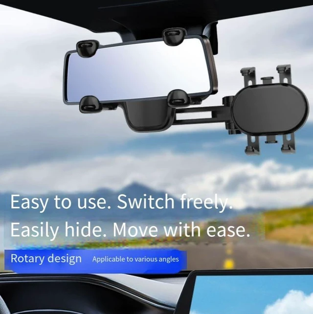 Alt view image 8 of 8 - product -Car reaniew mirror with mobile phone navigation bracket.Itcan be extended up and down and swiveled left and right, without
blocking the view.