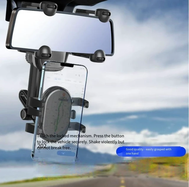 Alt view image 6 of 8 - product -Car reaniew mirror with mobile phone navigation bracket.Itcan be extended up and down and swiveled left and right, without
blocking the view.