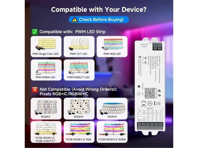 Alt view image 8 of 12 - 5in1 WB5 2.4GHz Tuya WiFi PWM LED Controller Compatible with Alexa/Google Home/Smart Life/Tuya Smart APP Control for Dimming CCT RGB RGBW RGBCCT LED Strip Work with WR01RF WR02RF etc
