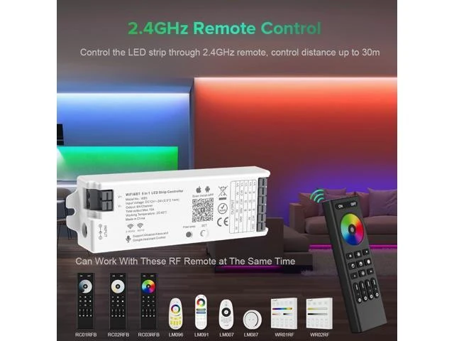 Alt view image 10 of 12 - 5in1 WB5 2.4GHz Tuya WiFi PWM LED Controller Compatible with Alexa/Google Home/Smart Life/Tuya Smart APP Control for Dimming CCT RGB RGBW RGBCCT LED Strip Work with WR01RF WR02RF etc