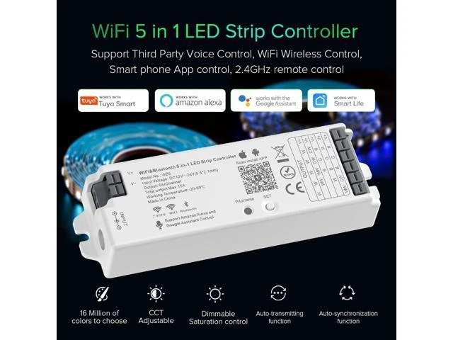 Alt view image 9 of 12 - 5in1 WB5 2.4GHz Tuya WiFi PWM LED Controller Compatible with Alexa/Google Home/Smart Life/Tuya Smart APP Control for Dimming CCT RGB RGBW RGBCCT LED Strip Work with WR01RF WR02RF etc