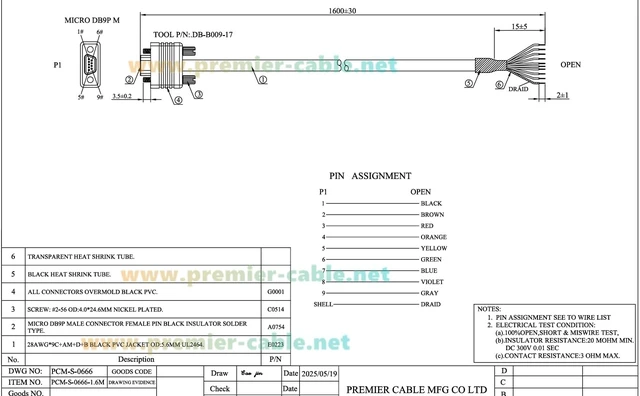 Alt view image 12 of 12 - Micro DB9 Female to Open Free End Cable Micro-D 9 Pin Serial Pigtail Cable Compatible with 834219044 (1.6M)
