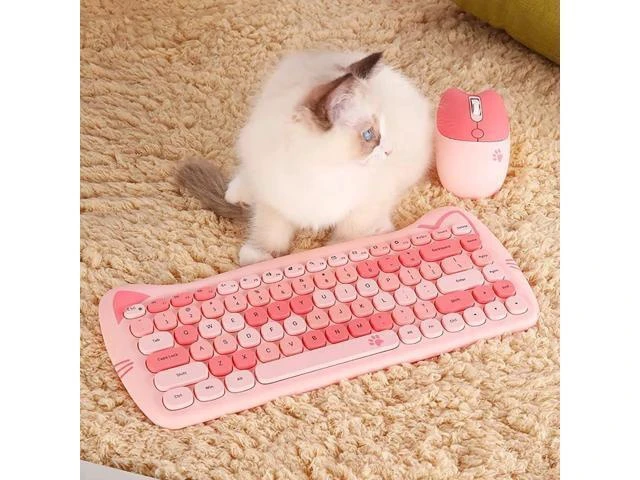 Alt view image 6 of 8 - Cute Cat Keyboard and Mouse Combo, 2.4G Wireless Keyboard and Mouse Set, Compatible with Notebook, PC,Laptop,Tablet,Computer Windows(Multicolor Pink)