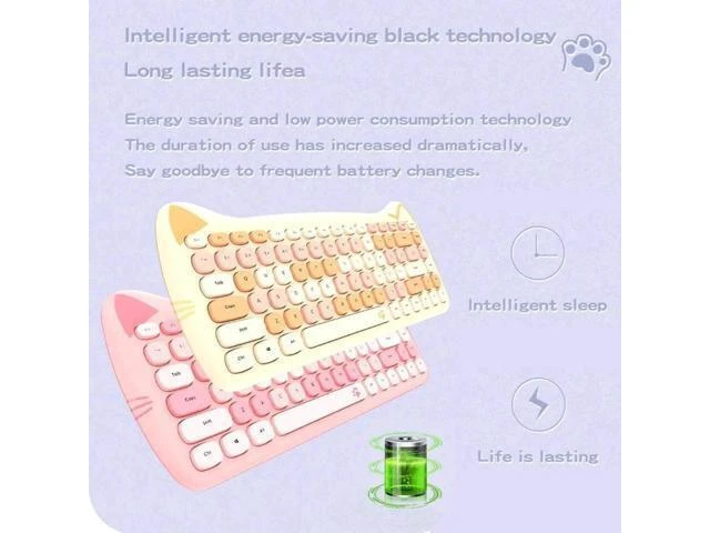 Alt view image 8 of 8 - Cute Cat Keyboard and Mouse Combo, 2.4G Wireless Keyboard and Mouse Set, Compatible with Notebook, PC,Laptop,Tablet,Computer Windows(Multicolor Pink)