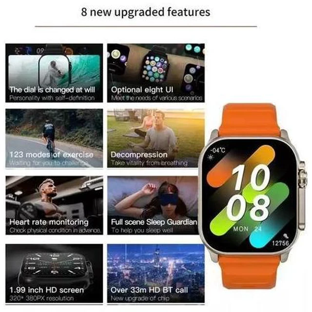 Alt view image 12 of 12 - New Watch 10 Ultra Smart Watch 49mm 2024 New NFC Men Women C90U Foreign Language Version - Orange