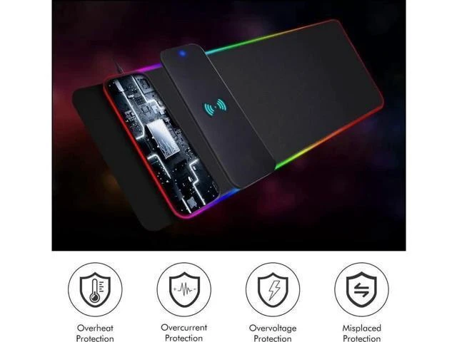 Alt view image 9 of 14 - 10W Wireless Charging RGB Gaming Mouse Pad, 800x300x4MM Extended Large LED Desk Mat, 10 Light Modes Non-Slip Rubber Base Keyboard Mousepad for Gaming