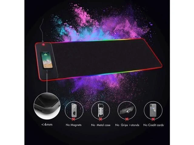 Alt view image 14 of 14 - 10W Wireless Charging RGB Gaming Mouse Pad, 800x300x4MM Extended Large LED Desk Mat, 10 Light Modes Non-Slip Rubber Base Keyboard Mousepad for Gaming