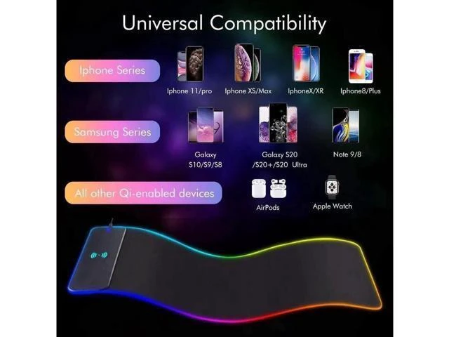 Alt view image 10 of 14 - 10W Wireless Charging RGB Gaming Mouse Pad, 800x300x4MM Extended Large LED Desk Mat, 10 Light Modes Non-Slip Rubber Base Keyboard Mousepad for Gaming