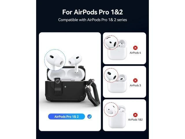 Alt view image 9 of 14 - for Airpods Pro 2 Protective Cases Automatic Pop-up with Safety Lock Clip, Shockproof Hard Shell Cover with Keychain, Drop-Resistant for Apple AirPods-CP52P-BK