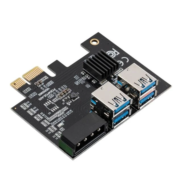 Alt view image 11 of 12 - 4pcs PCI-E Express 1x to 16x Riser 010S Card Adapter PCIE 1 to 4 Extender Slot 4 Port Multiplier Card for BTC Bitcoin Miner
