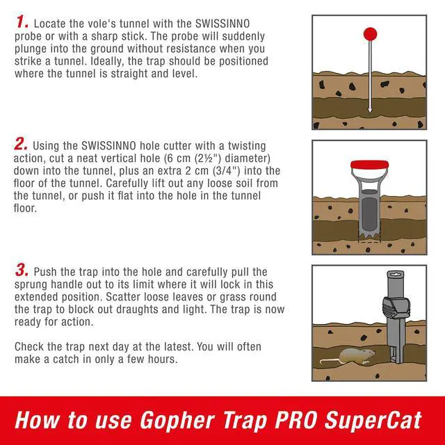 Alt view image 7 of 7 - Gopher & Vole Trap PRO SuperCat 1 Tunnel Traps + 1 Install Kit Dual Trigger Action for Voles & Field Mice Easy Setup, Reusable, Made in Europe