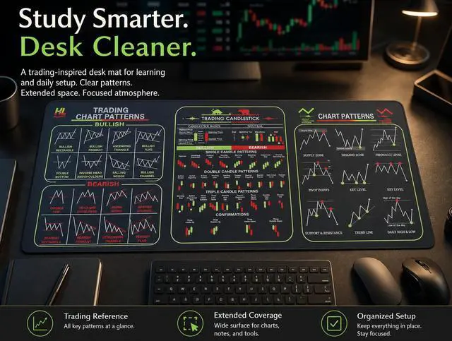 Alt view image 6 of 7 - Stock Market Invest Day Trader Trading Mouse Pad Chart Patterns Cheat Sheet, Large Computer Mouse Pad for Home Office, Desk Mat with Stitched Edges 31.5"*11.8"*0.12in