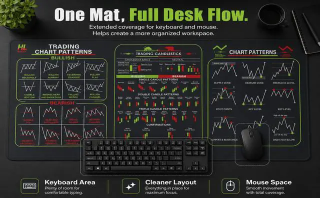 Alt view image 4 of 7 - Stock Market Invest Day Trader Trading Mouse Pad Chart Patterns Cheat Sheet, Large Computer Mouse Pad for Home Office, Desk Mat with Stitched Edges 31.5"*11.8"*0.12in