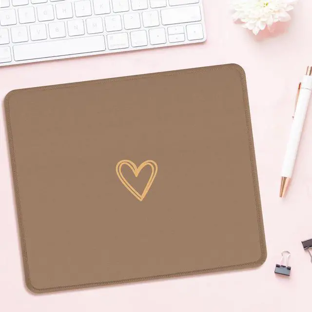 Alt view image 2 of 7 - Square Aesthetic Cute Heart Mouse Pad,Office Home Personalized Mouse Mat Design,Waterproof Funny Mousepad,Non-Slip Rubber Base Computer Mouse Pads for Wireless Mouse,Brown