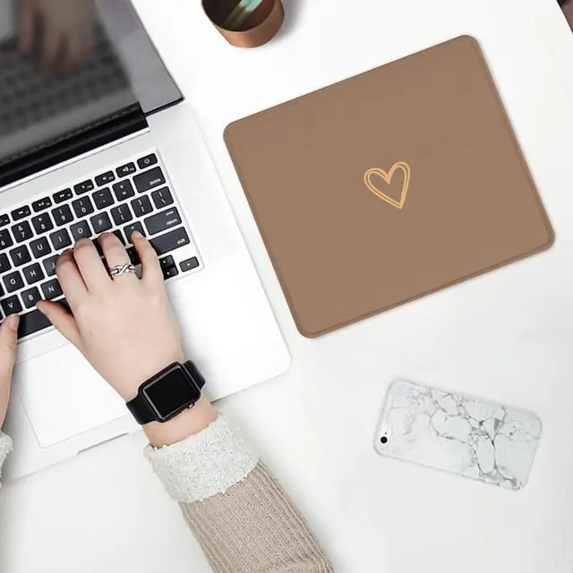 Alt view image 4 of 7 - Square Aesthetic Cute Heart Mouse Pad,Office Home Personalized Mouse Mat Design,Waterproof Funny Mousepad,Non-Slip Rubber Base Computer Mouse Pads for Wireless Mouse,Brown