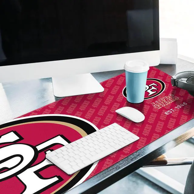 Alt view image 3 of 7 - San Francisco 49ers Officially-Licensed Logo Series Desk Pad SMU - Water and Stain Resistant, Heavy-Duty Non-Slip Rubber Backing - Computer and Keyboard