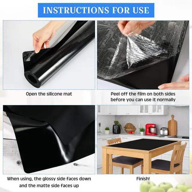 Alt view image 4 of 6 - Silicone Mats for Kitchen Counter in Roll 120'' x 24'' Nonslip Cuttable Heat Resistant Mat for Kitchen Countertop Placemat(Black)
