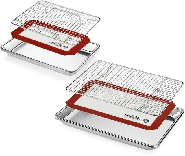 Main image of Commercial-Grade Bun Pan/Baking Sheet, Baking Mat, Cooling Rack Combo, 1/8 and 1/4 Sizes Each