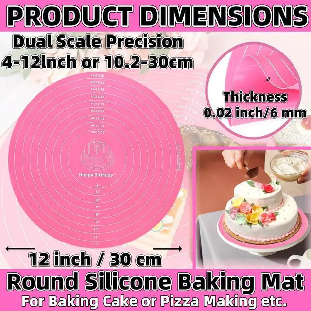 Alt view image 2 of 6 - Silicone Baking Mat Cake Mat Silicone Cake Mat Silicone Baking Mat with Measurements for CakeTurntable Stand Non-Stick Heat Resistant Pastry Baking Sheet -Pink