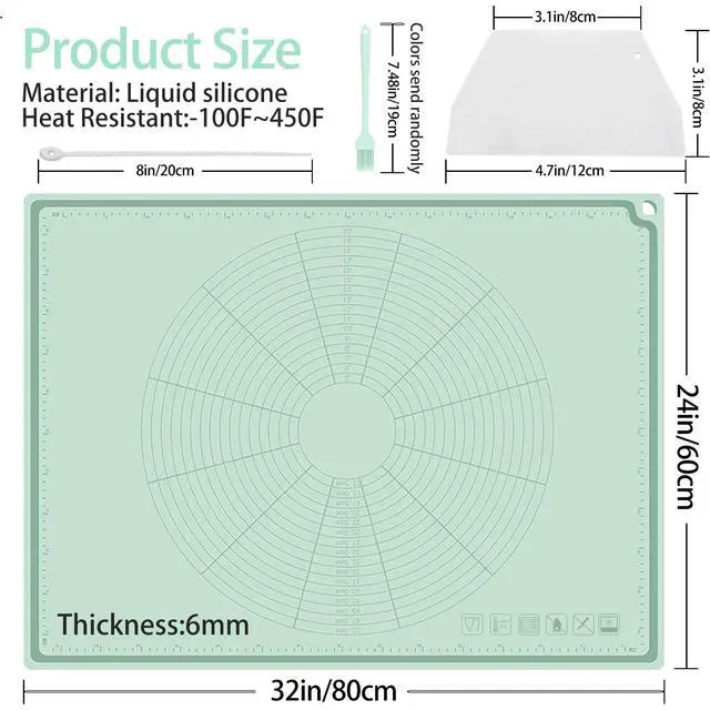Alt view image 2 of 6 - Silicone Pastry Mat 32" x 24", Extra Thick Non-stick Dough Rolling Mat