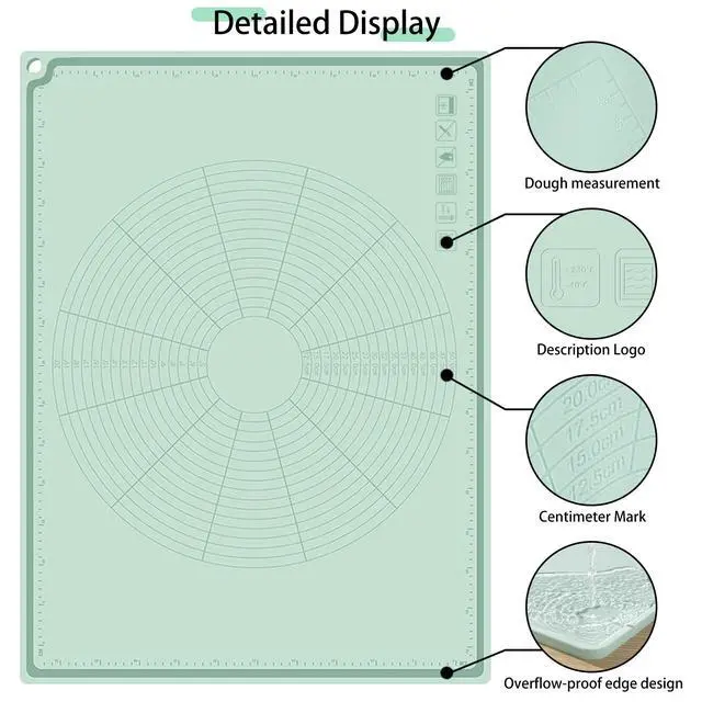 Alt view image 3 of 6 - Silicone Pastry Mat 32" x 24", Extra Thick Non-stick Dough Rolling Mat