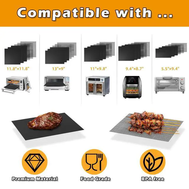 Alt view image 2 of 7 - Reusable Air Fryer Liners for Breville Smart Oven Air Fryer Pro BOV900BSS, Ninja Foodi, Non-Stick, 3x Liners + 3x Mesh