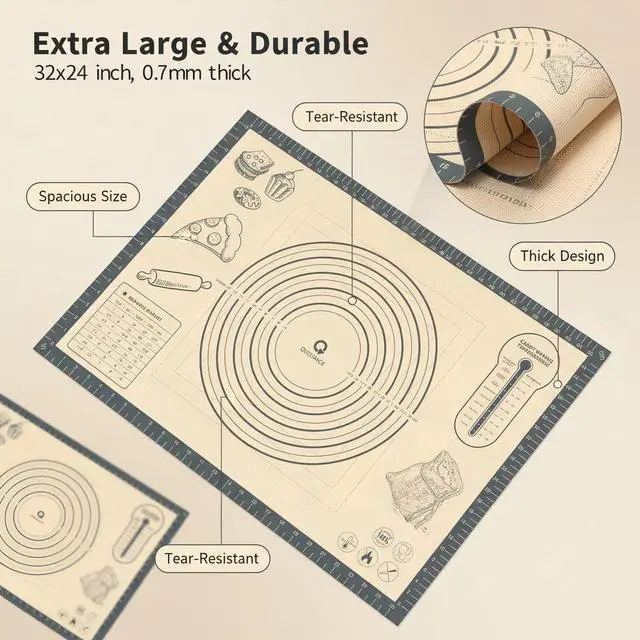 Alt view image 3 of 7 - 32x24Inch Extra Large Cookie Bread Rolling Mats Sheet, Nonstick Kitchen Counter Kneading Board Thick Reusable Pie Cookies Pizza Fondant Making Matt Measurement(Gray)