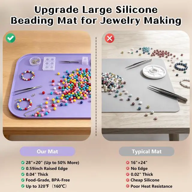 Alt view image 7 of 7 - Silicone Mat with Edge for Bead Board: 28" x 20" Craft Mat with Raised Side