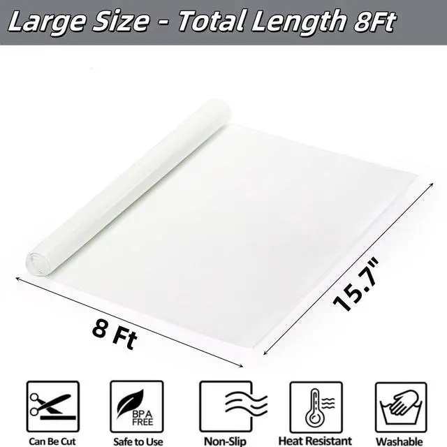 Alt view image 2 of 7 - 15.7 In x 8 FT Silicone Baking Mat Roll, Non-Stick Pastry Mat, Cut to Any Size, Heat Resistant Food Grade Silicone Dough Rolling Mat, Reusable Air Fryer Liner for Pie Crust, Pizza Cookies