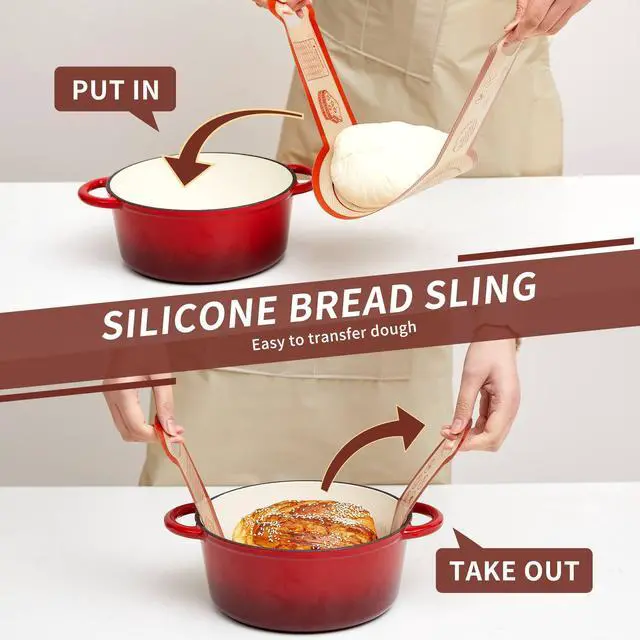 Alt view image 2 of 7 - Silicone Sourdough Bread Sling Mat - 2Set Round Dough Baking Slings For Dutch Oven, NonStick High Degree Kitchen Sourbread Making Loaf Pan Lifter Liner, Reusable Cooking Transfer Mats with Long Handle