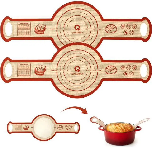 Main image of Silicone Sourdough Bread Sling Mat - 2Set Round Dough Baking Slings For Dutch Oven, NonStick High Degree Kitchen Sourbread Making Loaf Pan Lifter Liner, Reusable Cooking Transfer Mats with Long Handle