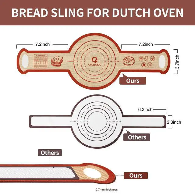 Alt view image 6 of 7 - Silicone Sourdough Bread Sling Mat - 2Set Round Dough Baking Slings For Dutch Oven, NonStick High Degree Kitchen Sourbread Making Loaf Pan Lifter Liner, Reusable Cooking Transfer Mats with Long Handle