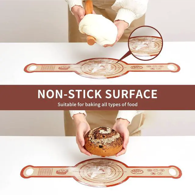 Alt view image 4 of 7 - Silicone Sourdough Bread Sling Mat - 2Set Round Dough Baking Slings For Dutch Oven, NonStick High Degree Kitchen Sourbread Making Loaf Pan Lifter Liner, Reusable Cooking Transfer Mats with Long Handle