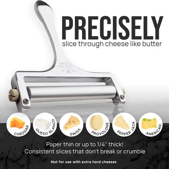 Alt view image 3 of 7 - Stainless Steel Wire Cheese Slicer - Adjustable Hand Held Cheese Cutter with 2 Extra Wires - Premium Cheese Knife for Mozzarella, Cheddar, Gruyere - Cheese Cutter with Wire (Silver)